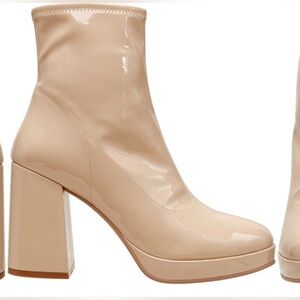NIB Lisa Vicky Bubbly Platform Bootie in Beige Patent Leather - Size 8.5